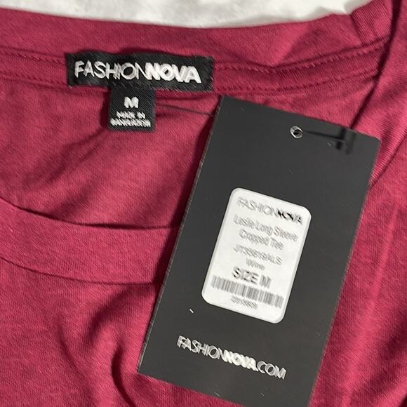 FASHION NOVA Leslie Long Sleeve Cropped Tee in Wine Size Medium - Picture 9 of 11